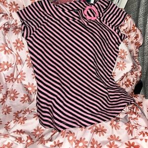 Striped Pink & Black Short Sleeve Tee with Ring Accent